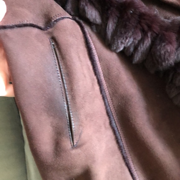 100% Lambs Shearling &rabbit fur trim, purchased @ Nordstrom.Very light but warm - Picture 11 of 13